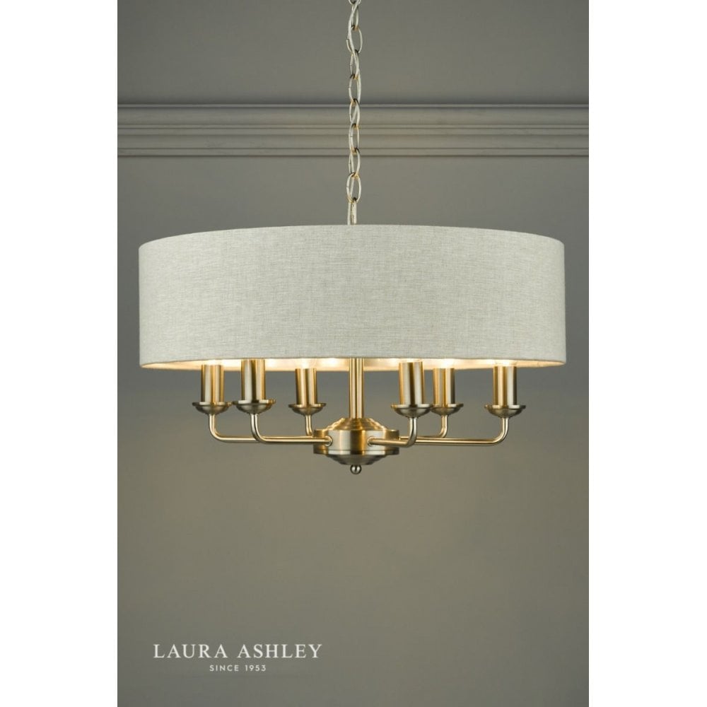 Sorrento 6 Light Pendant in Brushed Chrome C/W Natural Shade