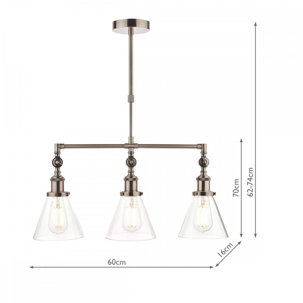 Isaac 3 Light Bar in Industrial Nickel with Glass Shades