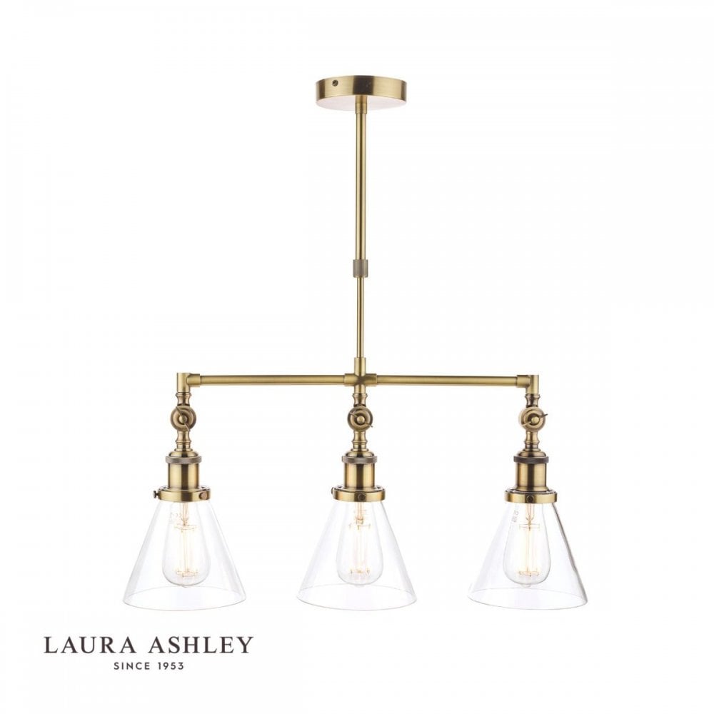 Isaac 3 Light Bar in Antique Brass with Glass Shades