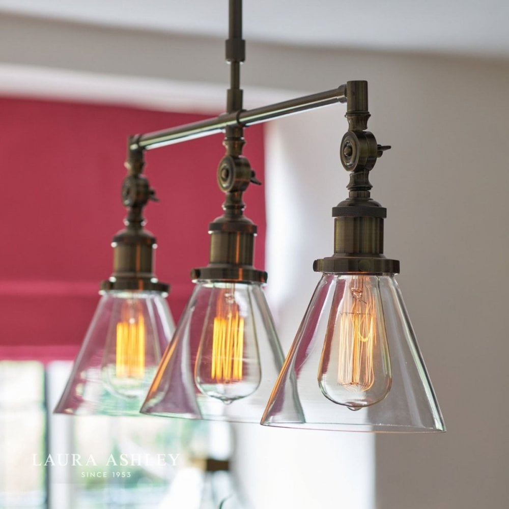 Isaac 3 Light Bar in Antique Brass with Glass Shades