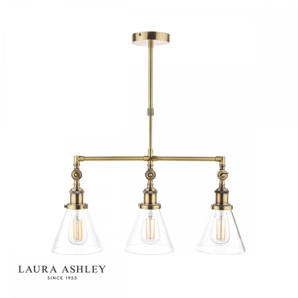 Isaac 3 Light Bar in Antique Brass with Glass Shades