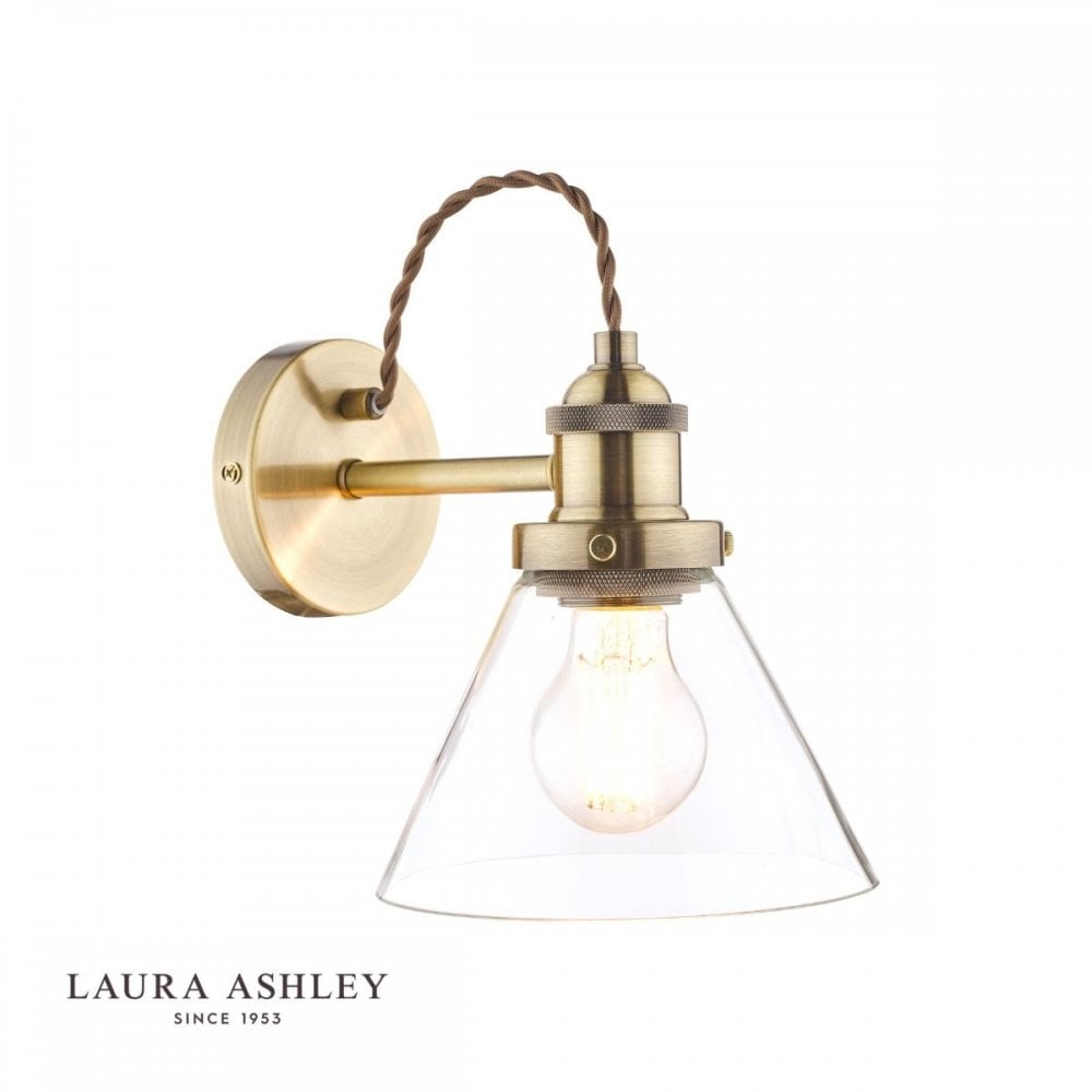 Isaac Wall Light in Antique Brass with Glass Shade