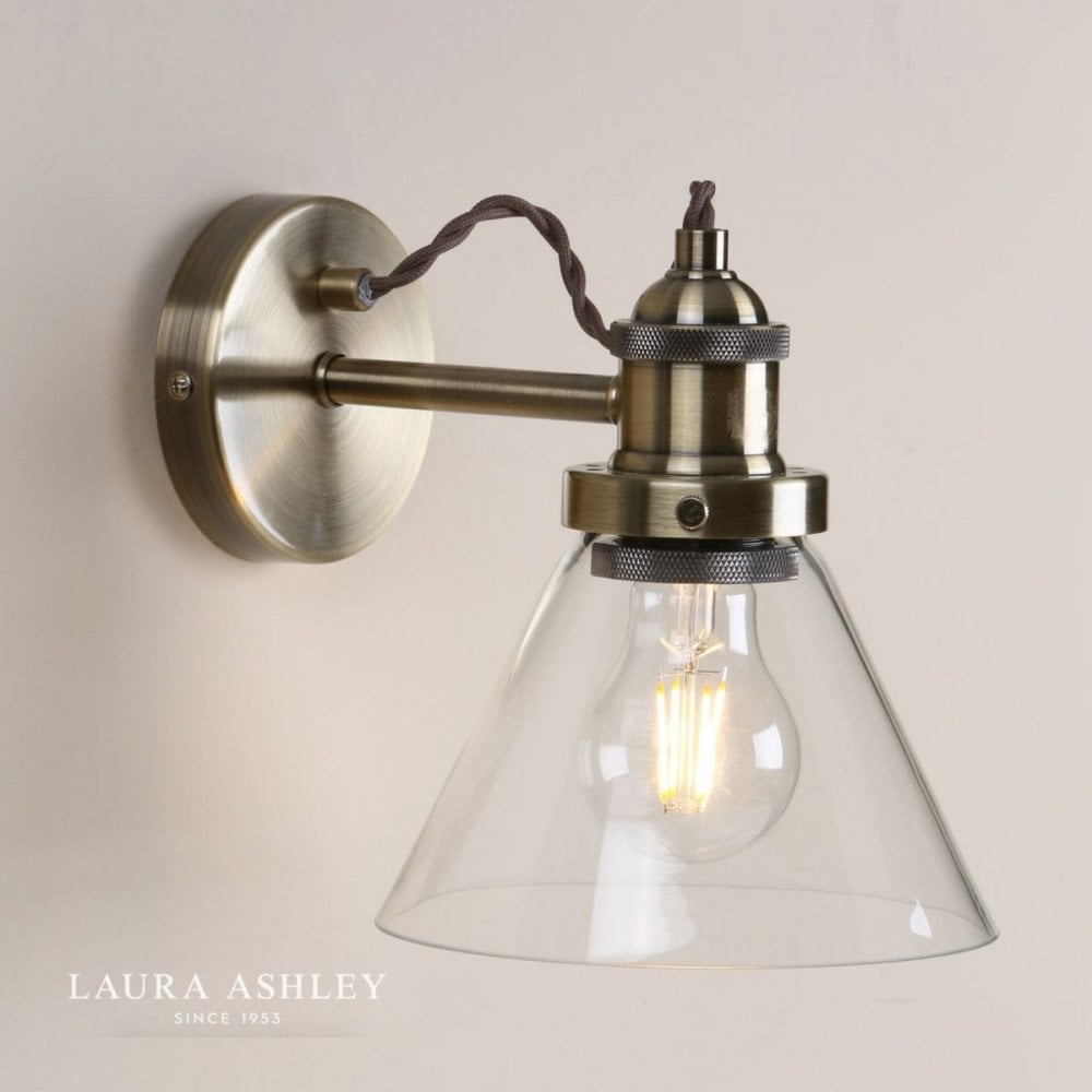 Isaac Wall Light in Antique Brass with Glass Shade