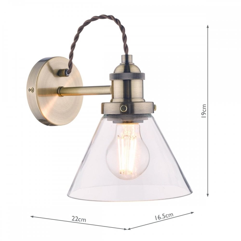 Isaac Wall Light in Antique Brass with Glass Shade