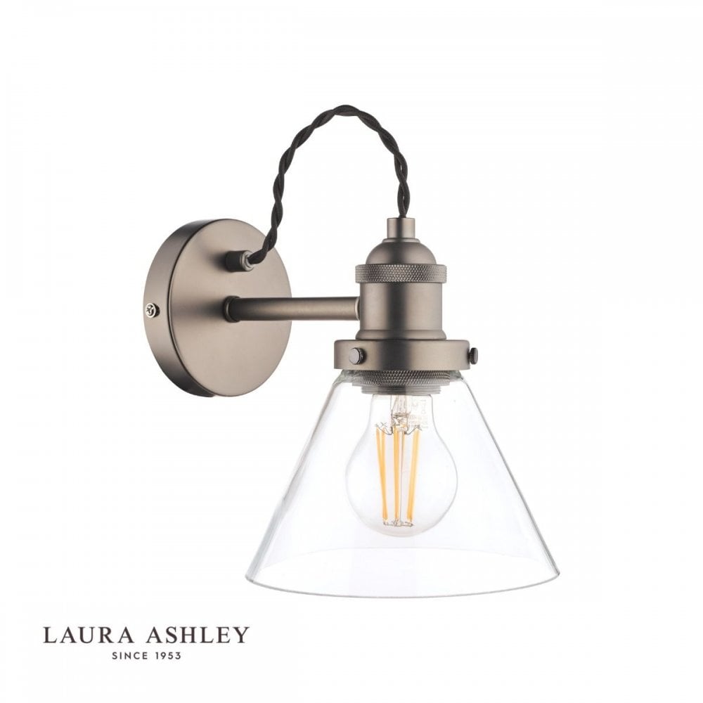 Isaac Wall Light in Industrial Nickel with Glass Shade