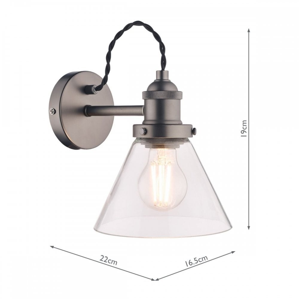Isaac Wall Light in Industrial Nickel with Glass Shade