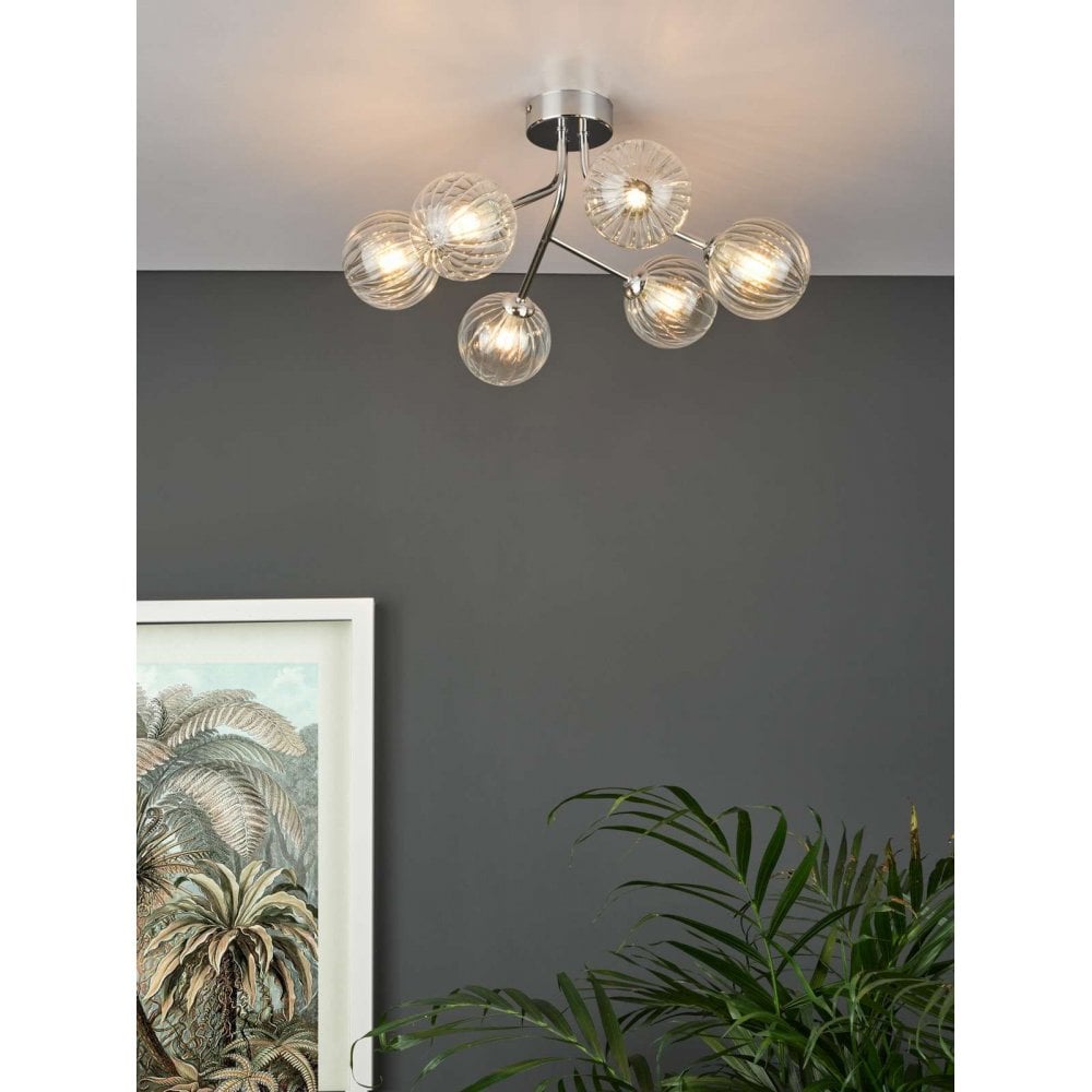 Yiska 6 Light Semi Flush Fitting in Gold Finish