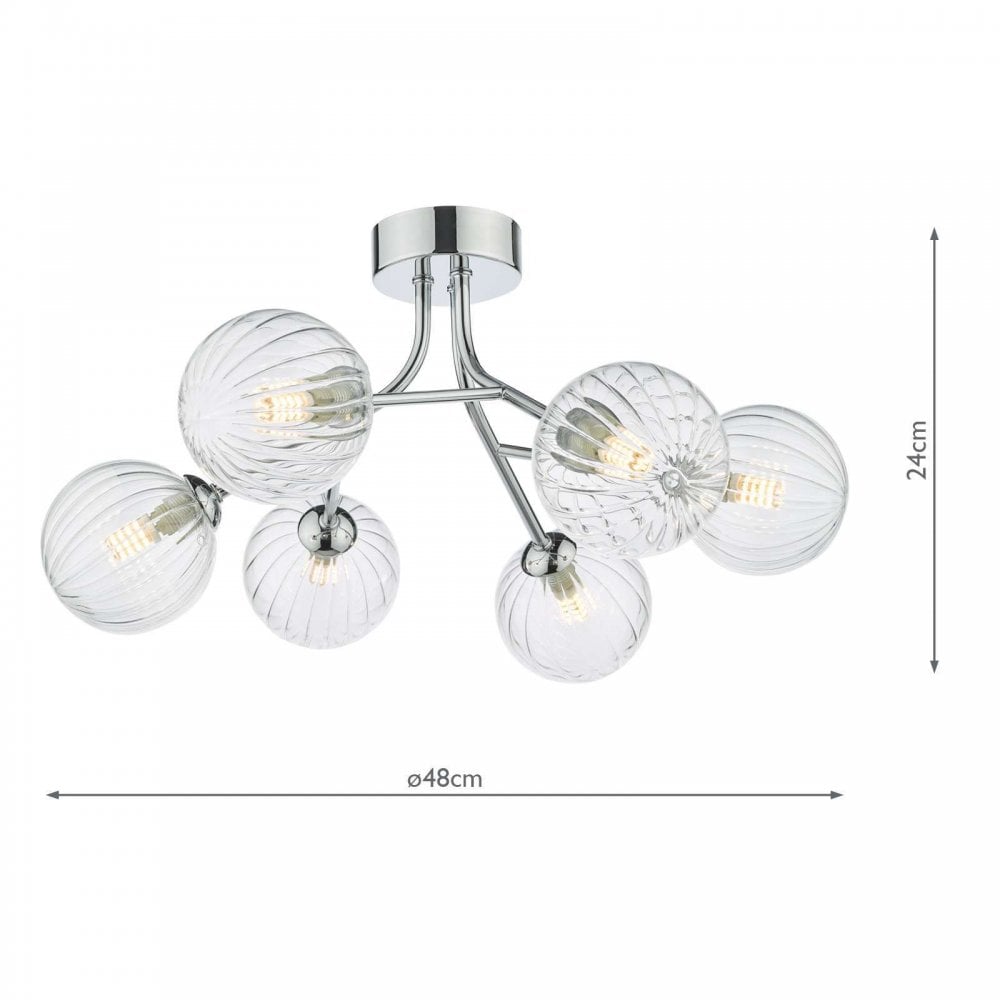Yiska 6 Light Semi Flush Fitting in Gold Finish
