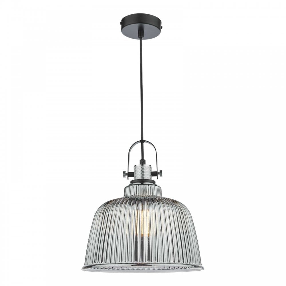 Rhode Large Polished Chrome Pendant with Smoked Glass