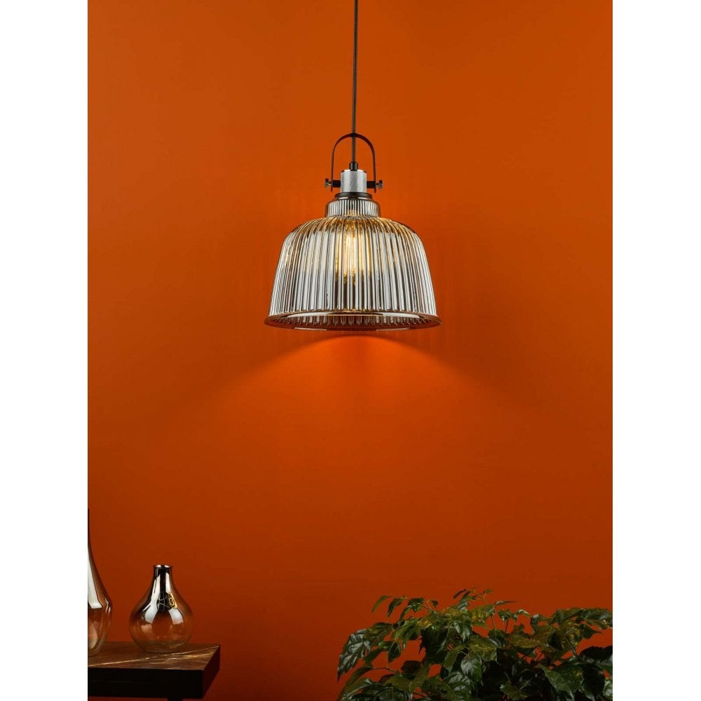 Rhode Large Polished Chrome Pendant with Smoked Glass