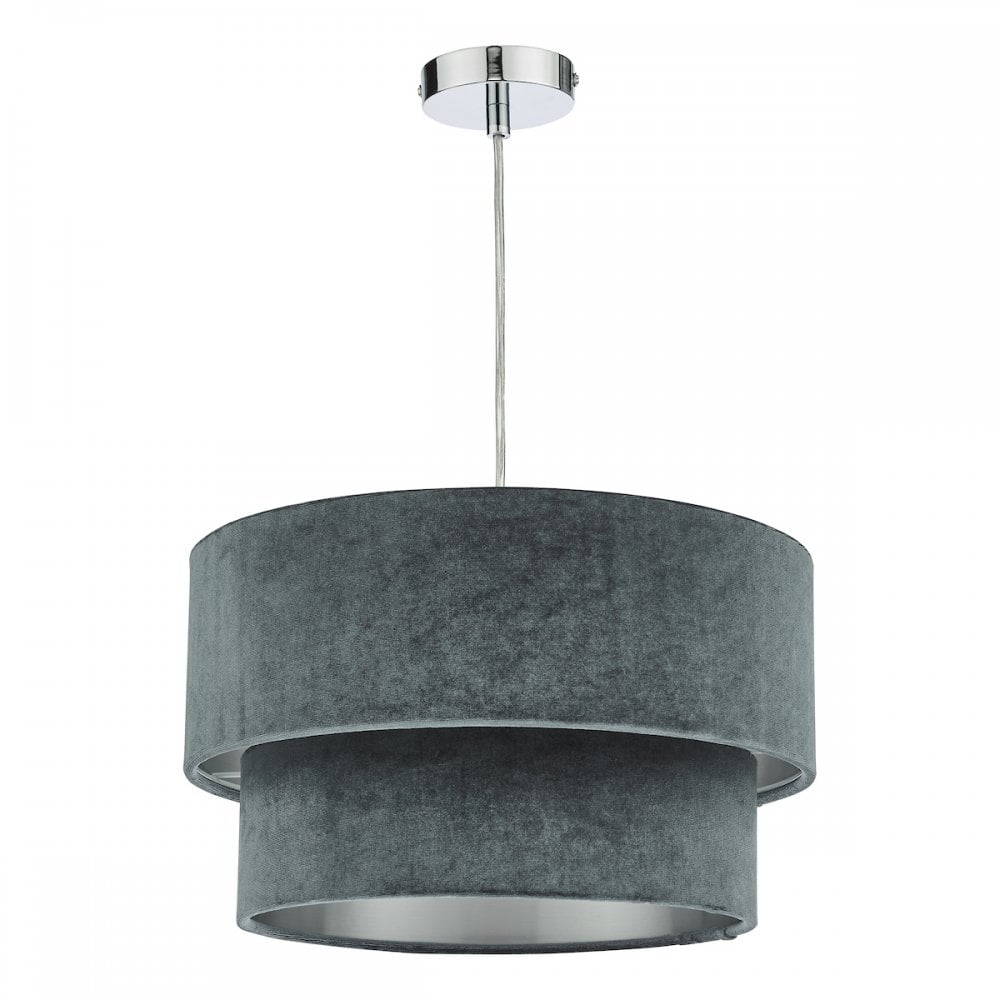Suvan Cool Grey Tired Velvet Shade with Silver Lining