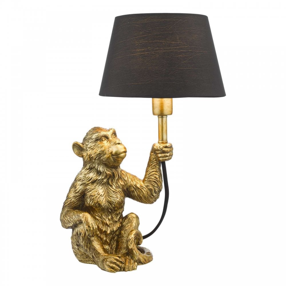 Zira Gold Monkey Table Lamp C/W Black Shade