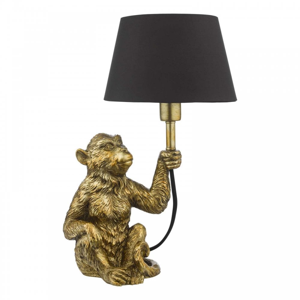 Zira Gold Monkey Table Lamp C/W Black Shade
