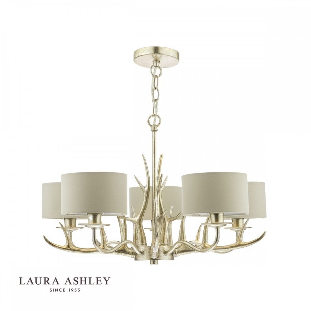 Mulroy 5 light Antler Chandelier Champagne C/W Shades