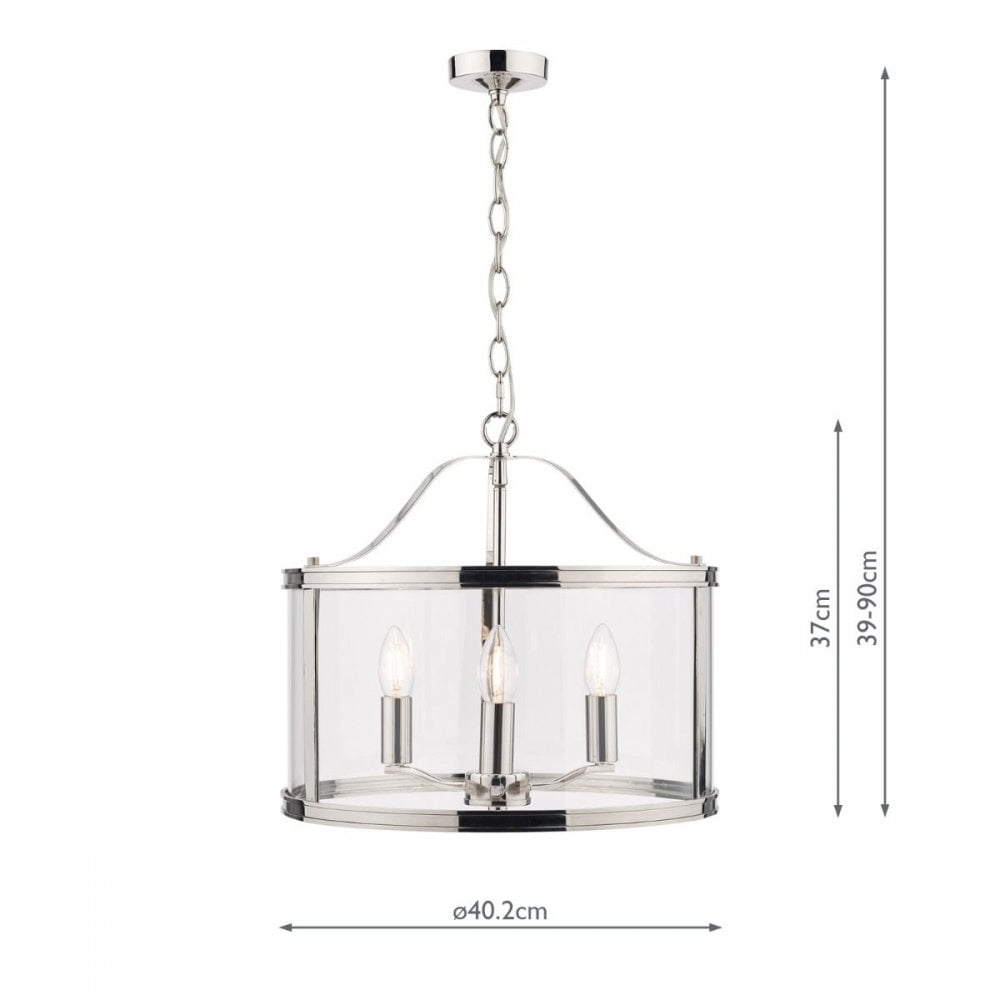 Harrington 3 Light Pendant in Polished Nickel & Glass