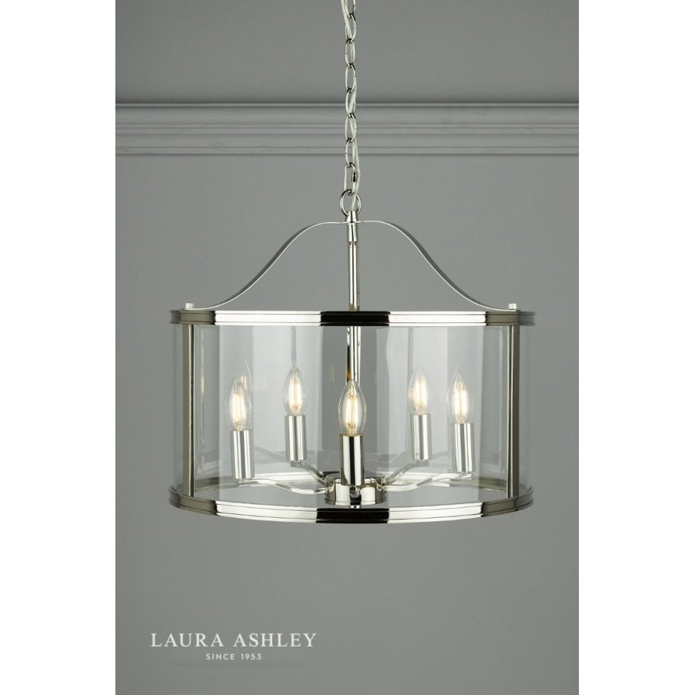 Harrington 5 Light Pendant in Polished Nickel & Glass