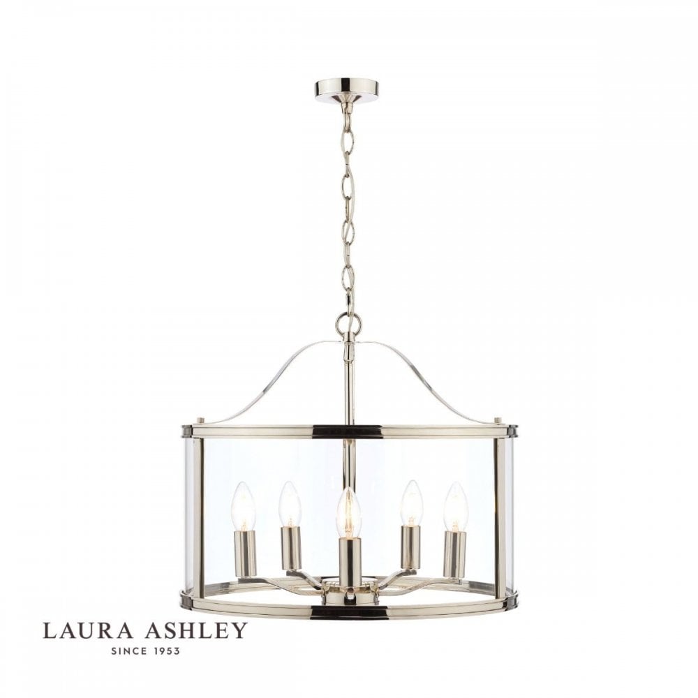 Harrington 5 Light Pendant in Polished Nickel & Glass