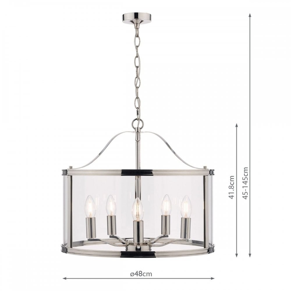 Harrington 5 Light Pendant in Polished Nickel & Glass