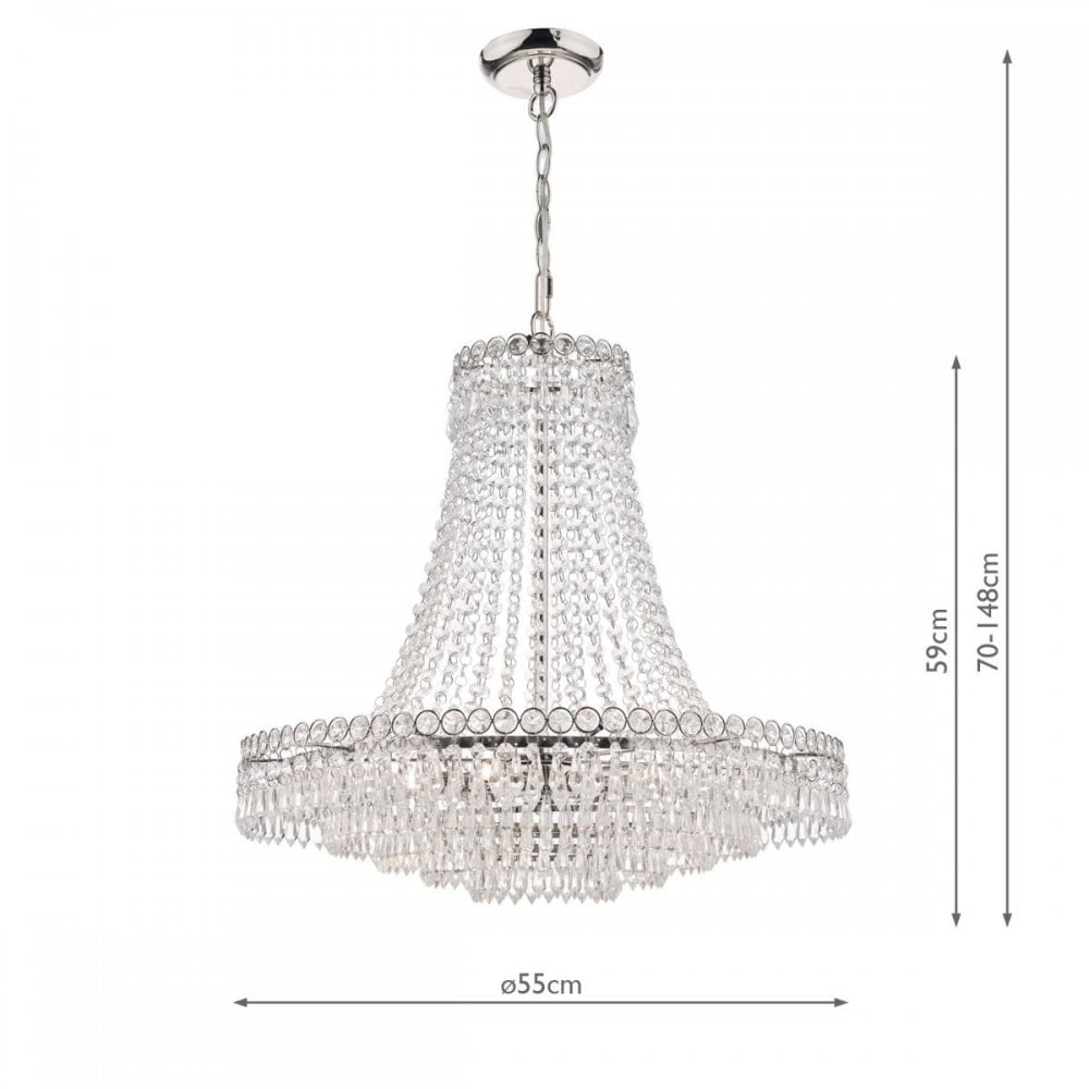 Enid Large 5 Light Crystal Chandelier in Polished Nickel