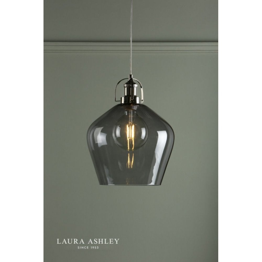 Rye Polished Nickel & Smoked Glass Pendant