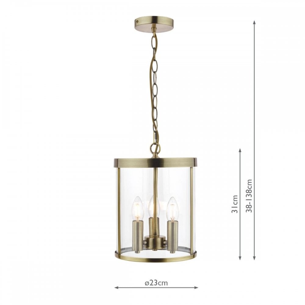 Selbourne 3 Light Antique Brass & Glass Lantern