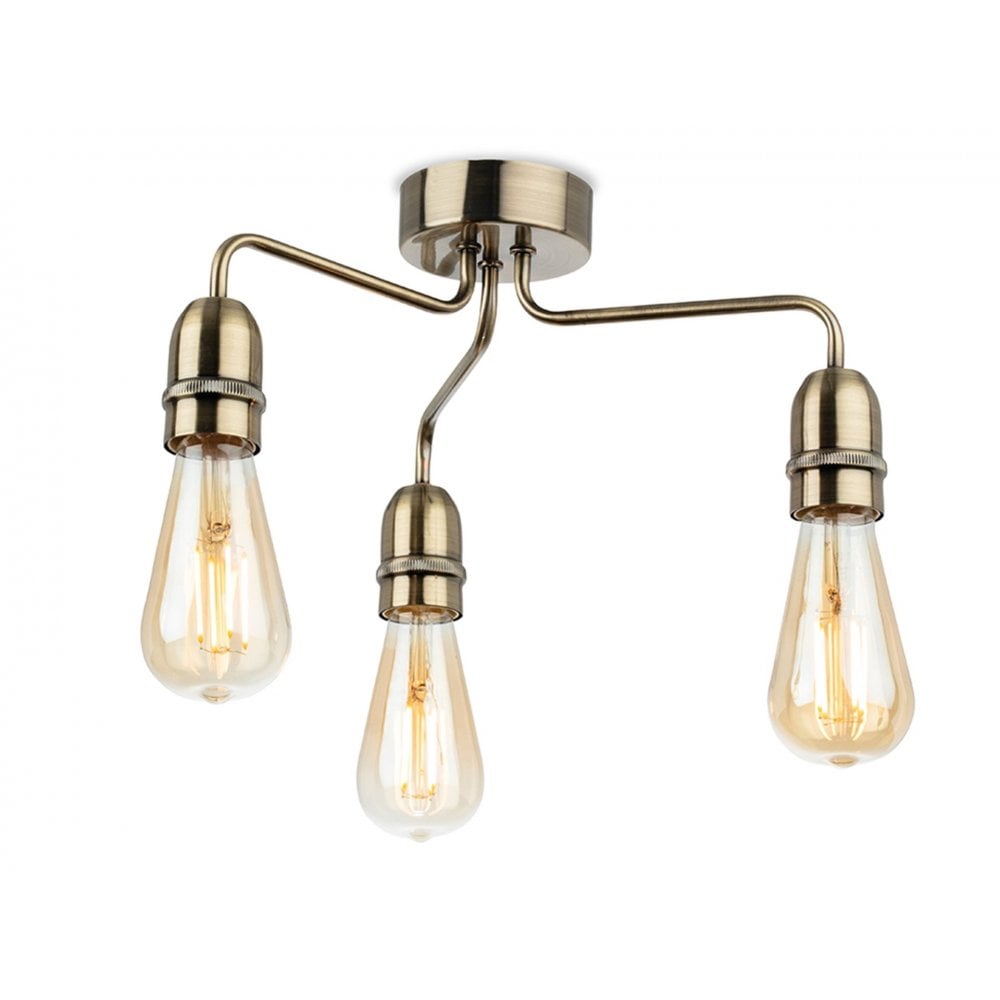 Leon 3lt Flush Ceiling Light in Antique Brass