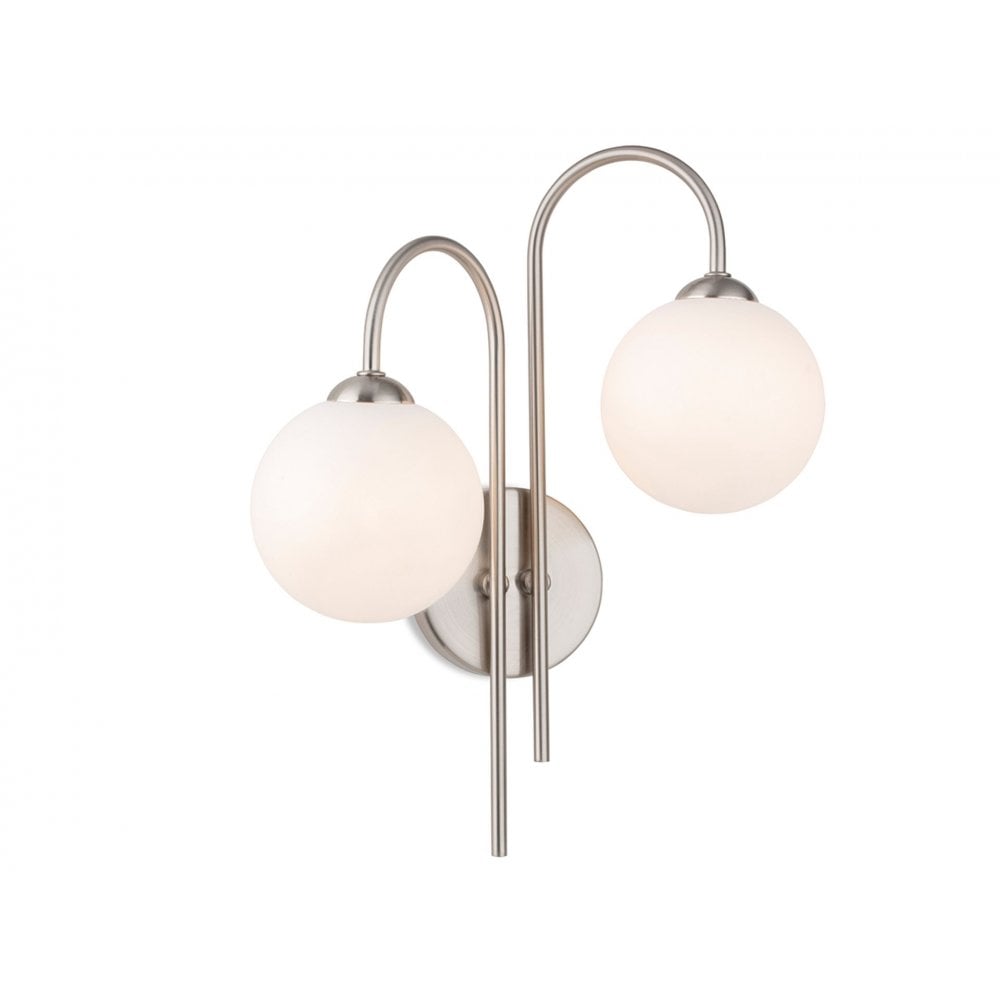 Lyndon 2 Light Wall in Brushed Steel with Opal White Class
