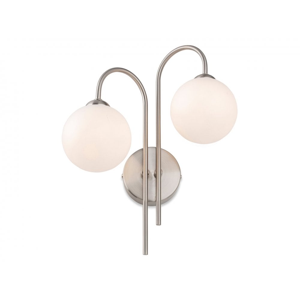 Lyndon 2 Light Wall in Brushed Steel with Opal White Class