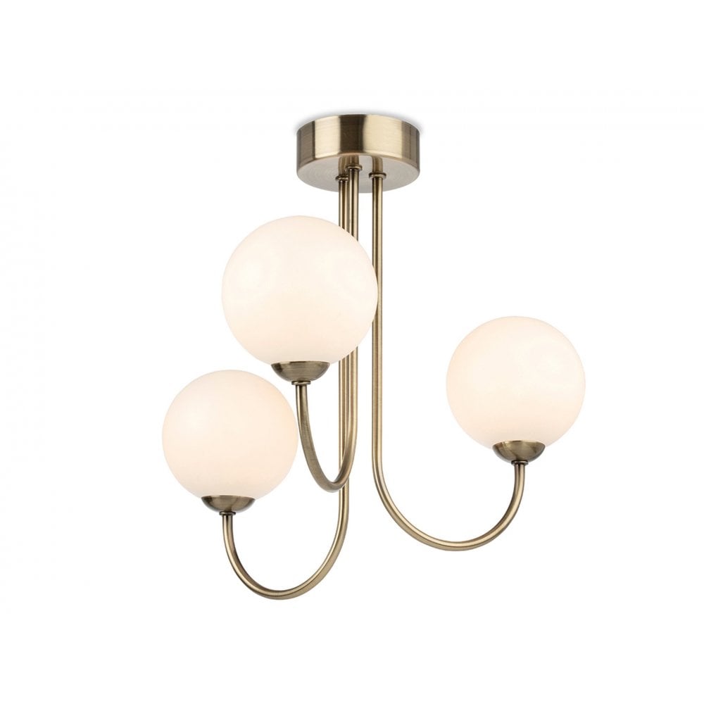 Lyndon 3 Ceiling Light in Antique Brass with Opal White Class