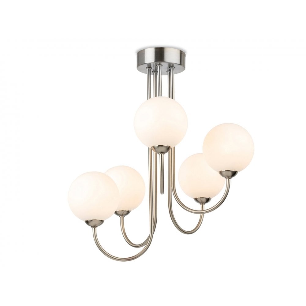 Lyndon 5 Ceiling Light in Brushed Steel with Opal White Glass