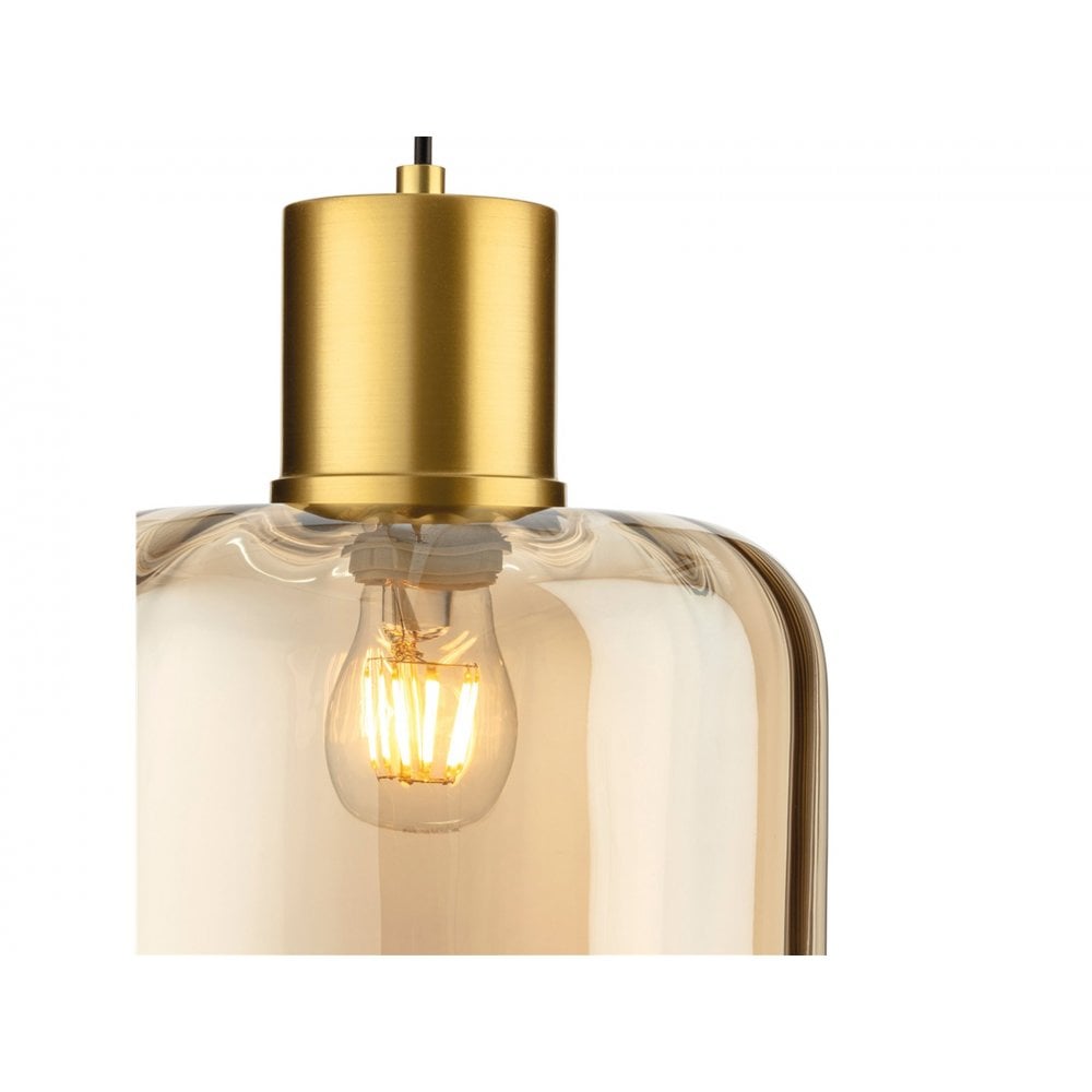 Eton Pendant Light in Brushed Brass with Amber Glass