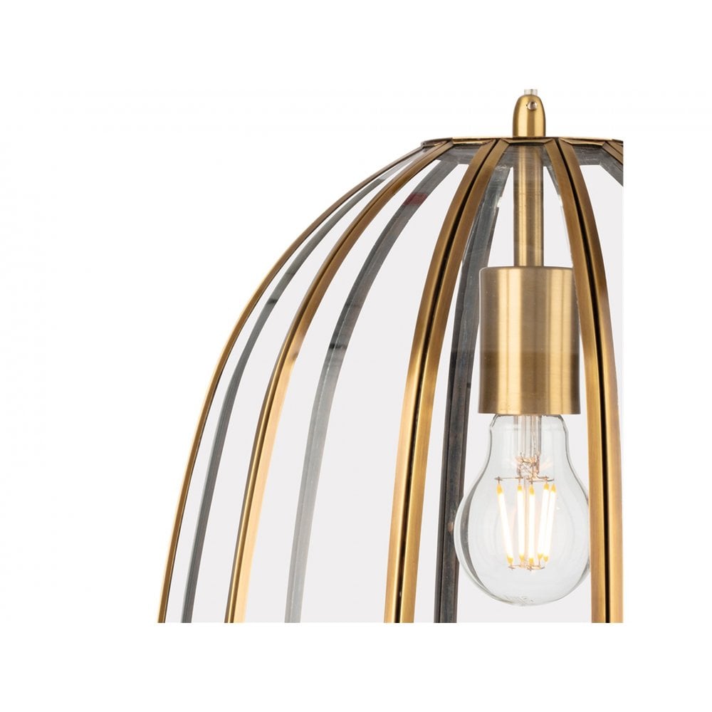 Lincoln Pendant Light in Antique Brass with Clear Glass Bell Shaped