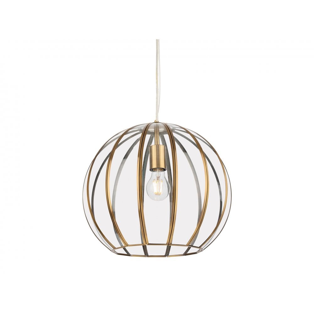 Lincoln Pendant Light in Antique Brass with Clear Glass Circular
