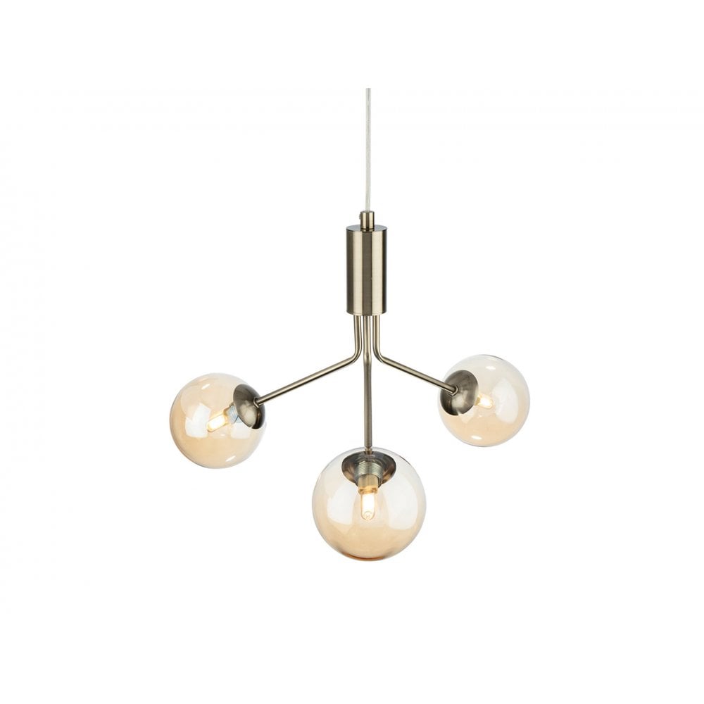 Montana 3 Light in Antique Brass with Amber Glass