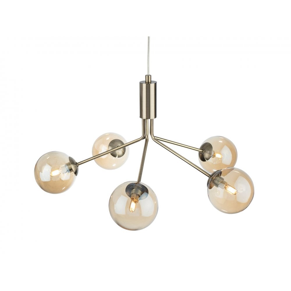 Montana 5 Light in Antique Brass with Amber Glass