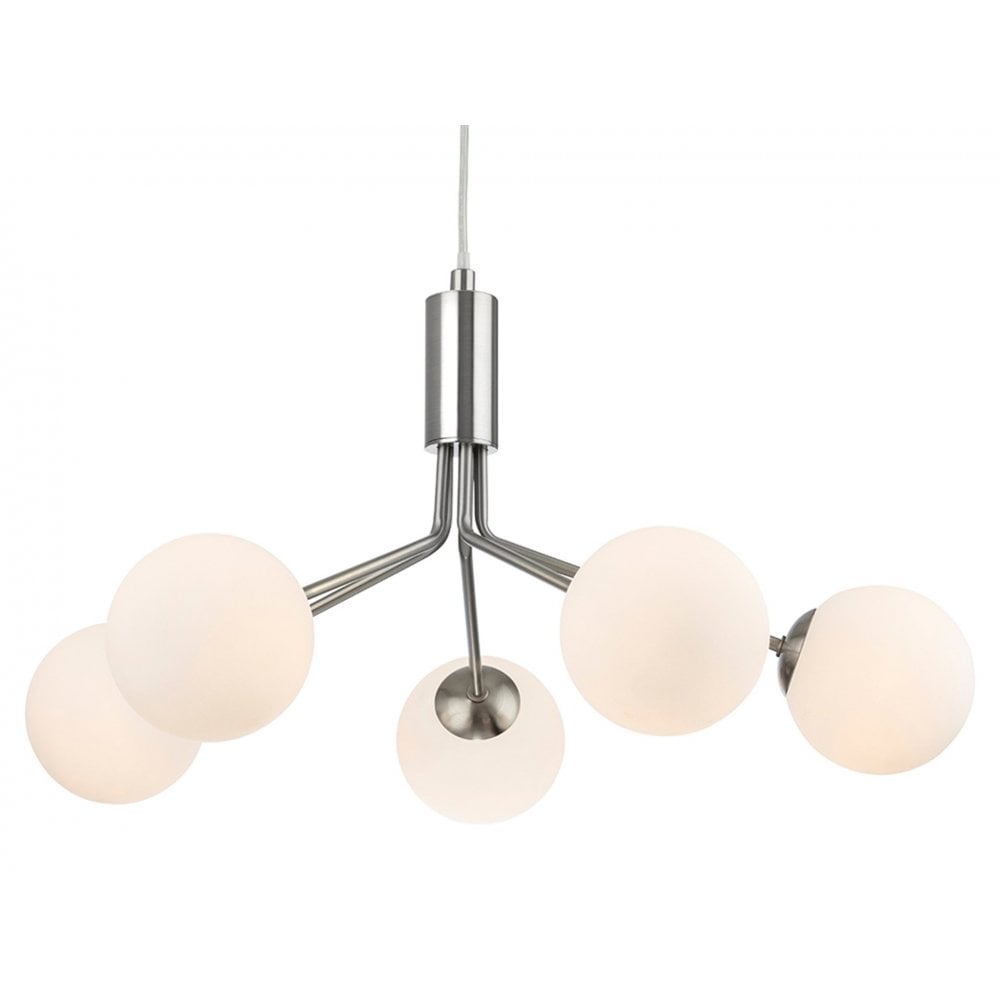 Montana 5 Light in Brushed Steel with Opal White Glass