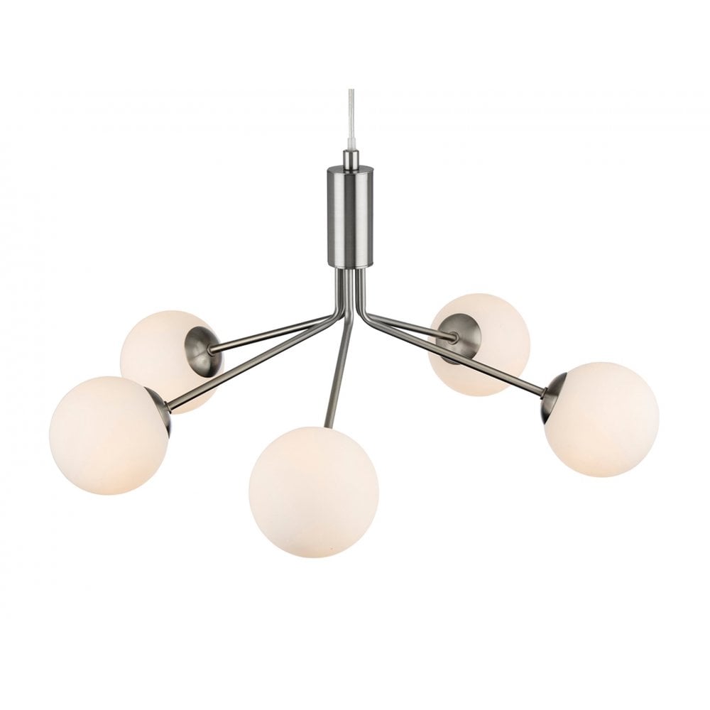 Montana 5 Light in Brushed Steel with Opal White Glass