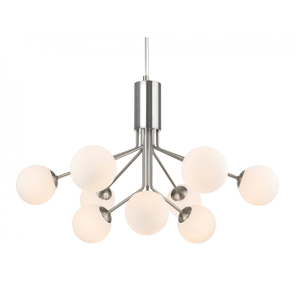 Montana 9 Light in Brushed Steel with Opal White Glass