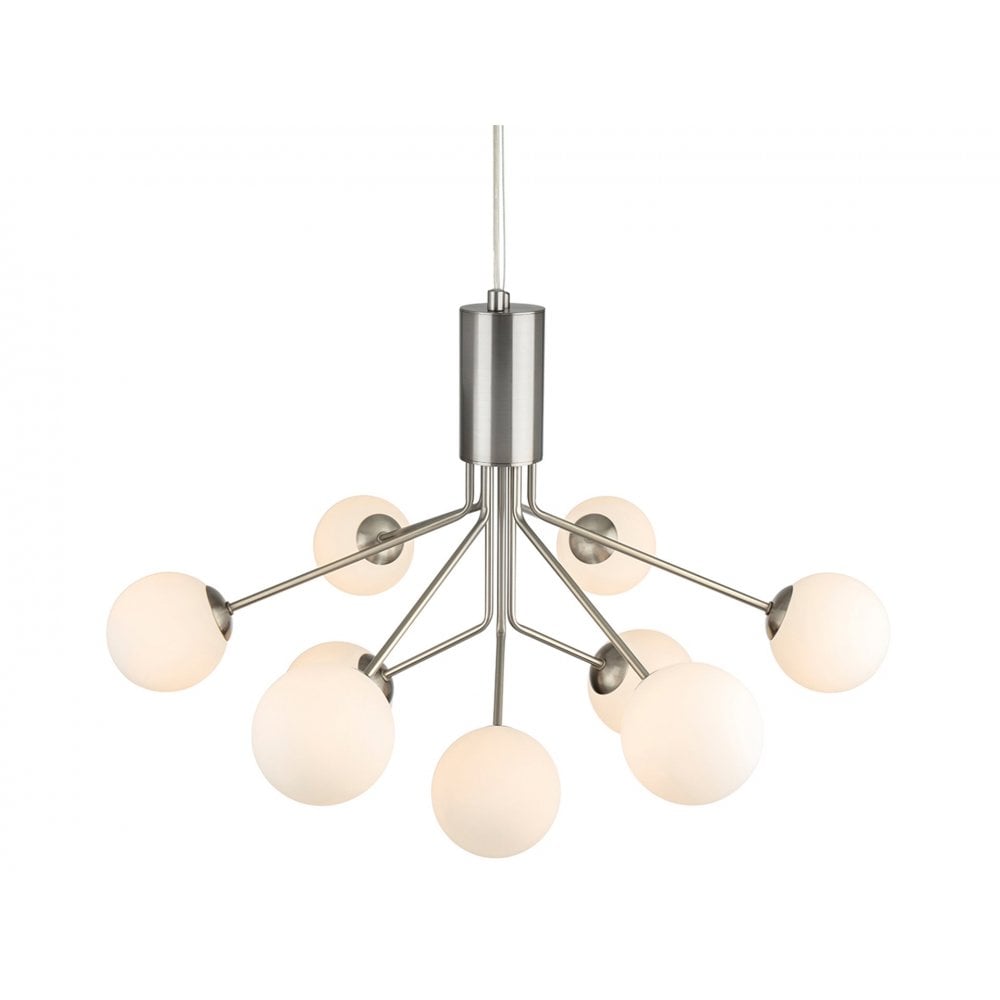 Montana 9 Light in Brushed Steel with Opal White Glass