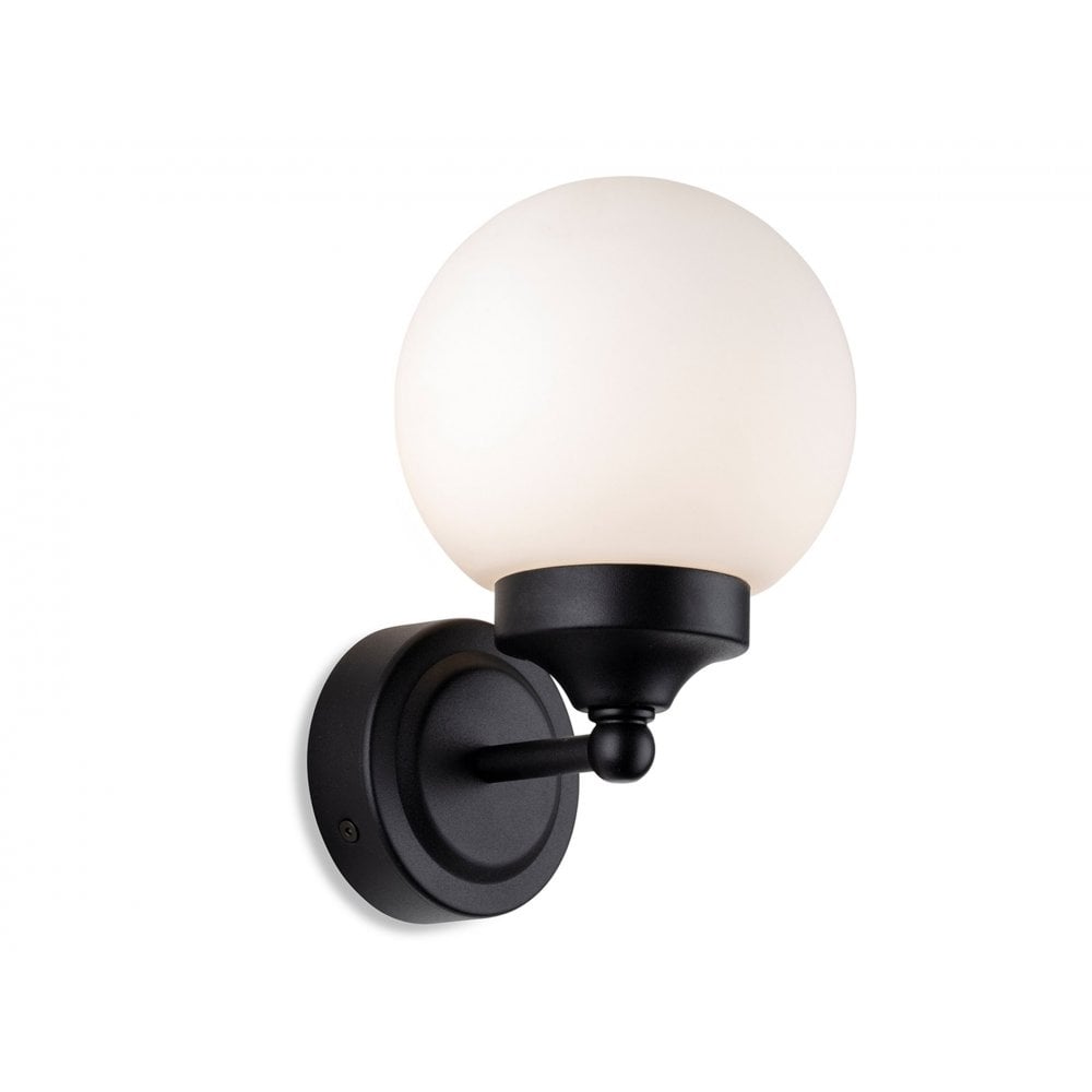 Louis Wall Light in Black with Opal White Glass