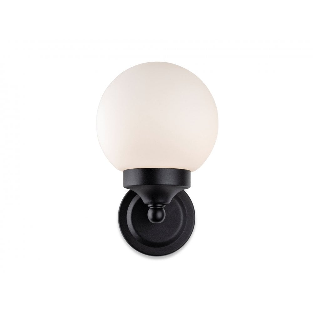 Louis Wall Light in Black with Opal White Glass