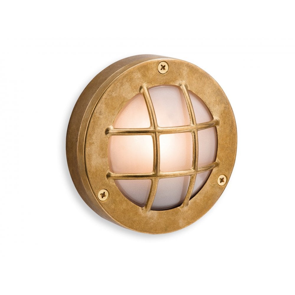 Nautic Wall / Flush Ceiling Light in Brass with Frosted Glass
