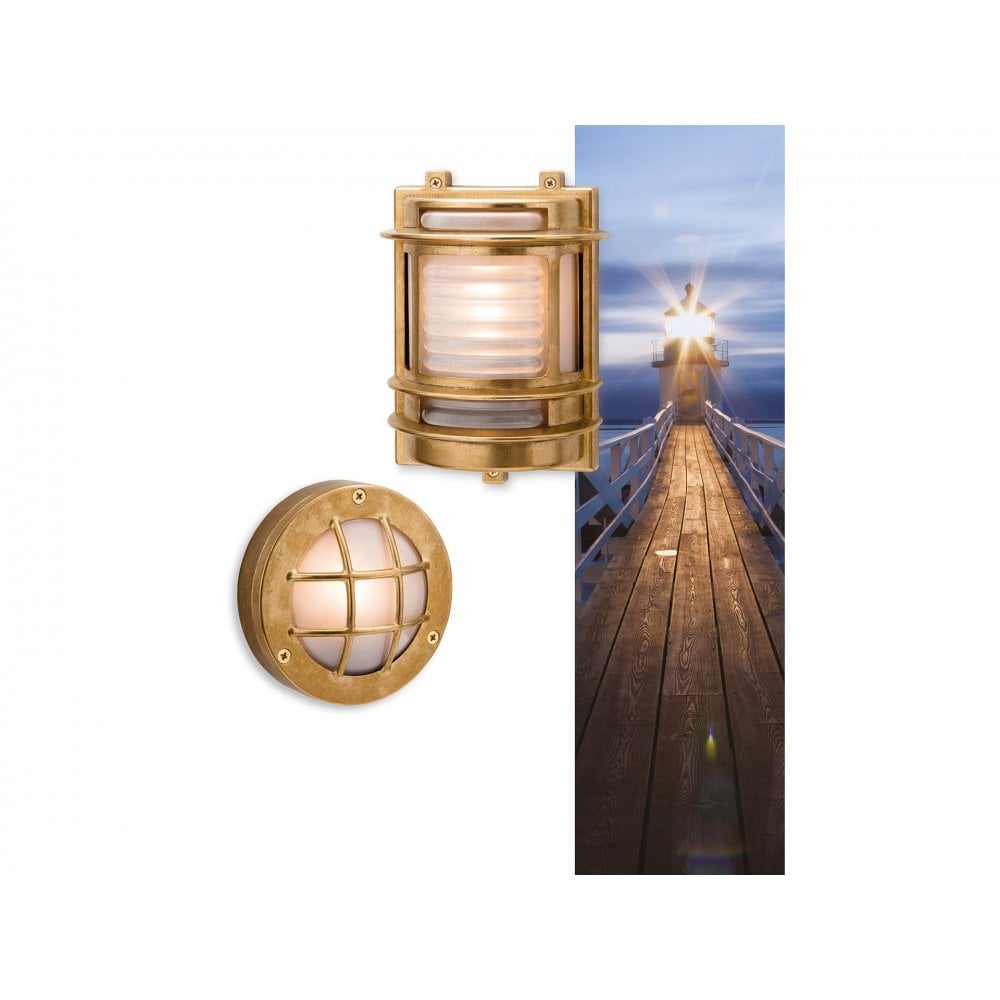 Nautic Wall / Flush Ceiling Light in Brass with Frosted Glass