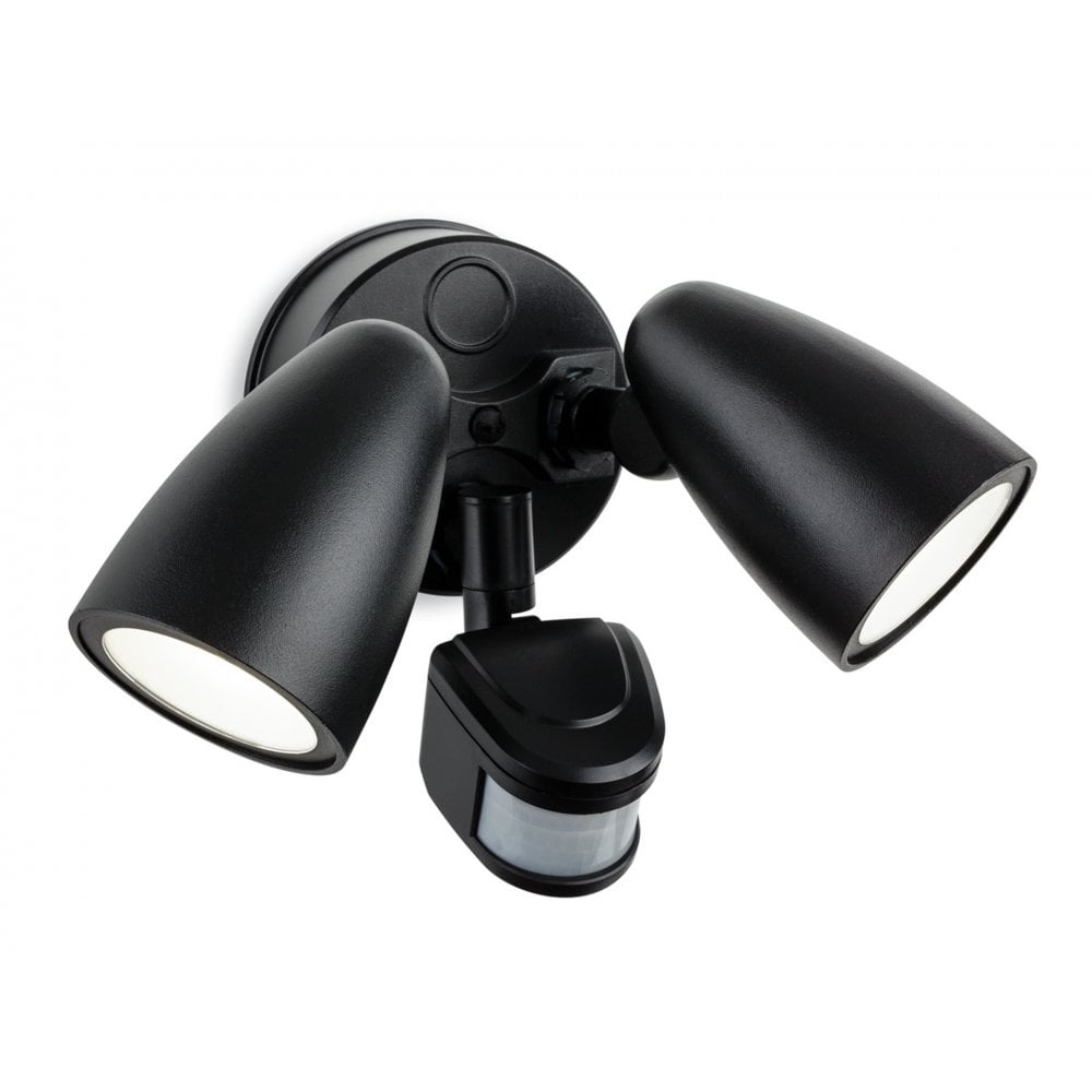 Security LED 2 Light Wall Light with PIR in Black