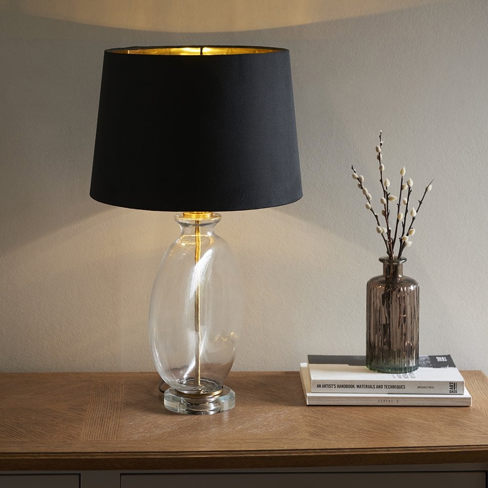 Gideon Glass Antique Brass Table Lamp C/W Shade
