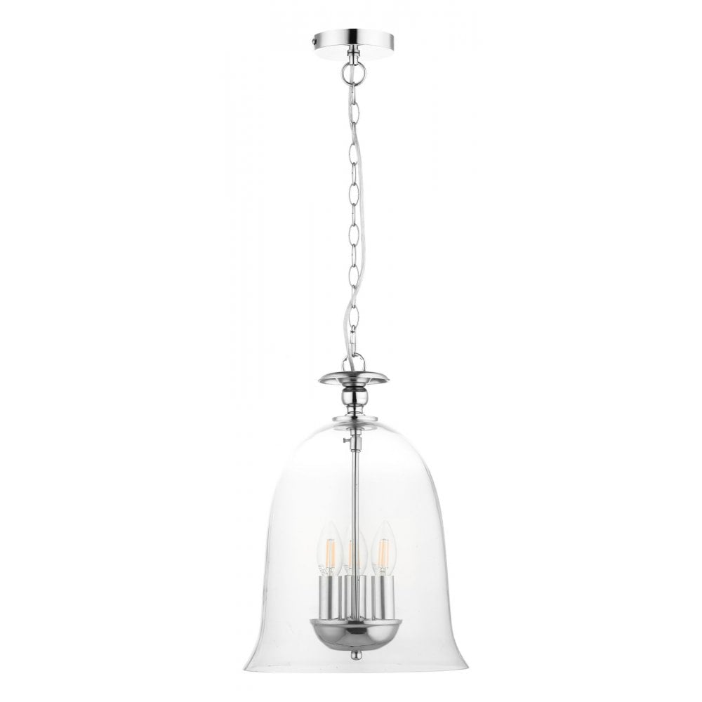 Bell 3 Light Clear Glass Pendant Polished Chrome