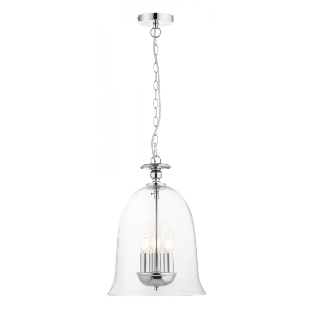 Bell 3 Light Clear Glass Pendant Polished Chrome