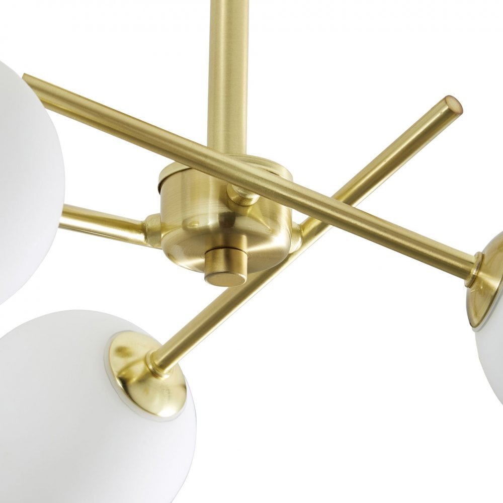 Lindos 3 Light Semi Flush in Satin Brass with Opal Glass Shade IP44