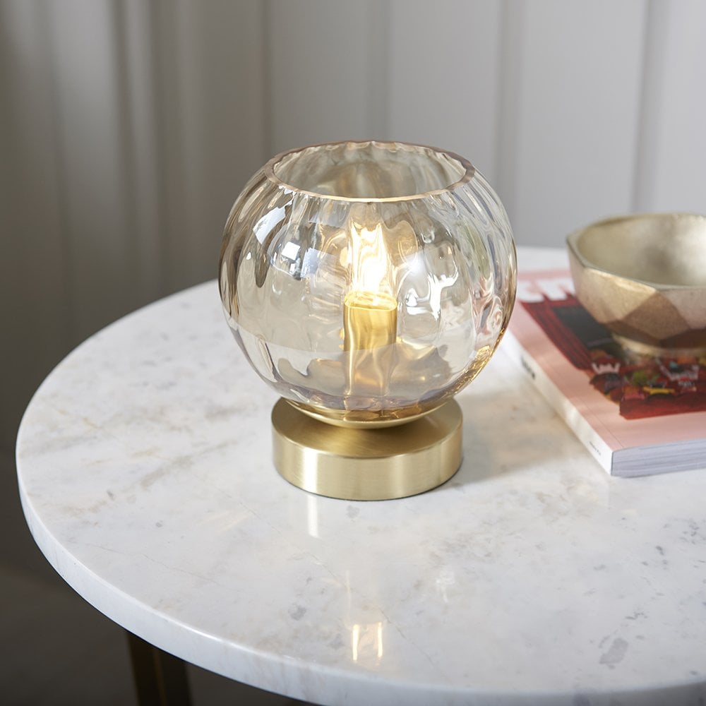 Dimple Table Lamp in Brushed Brass with Champagne Glass