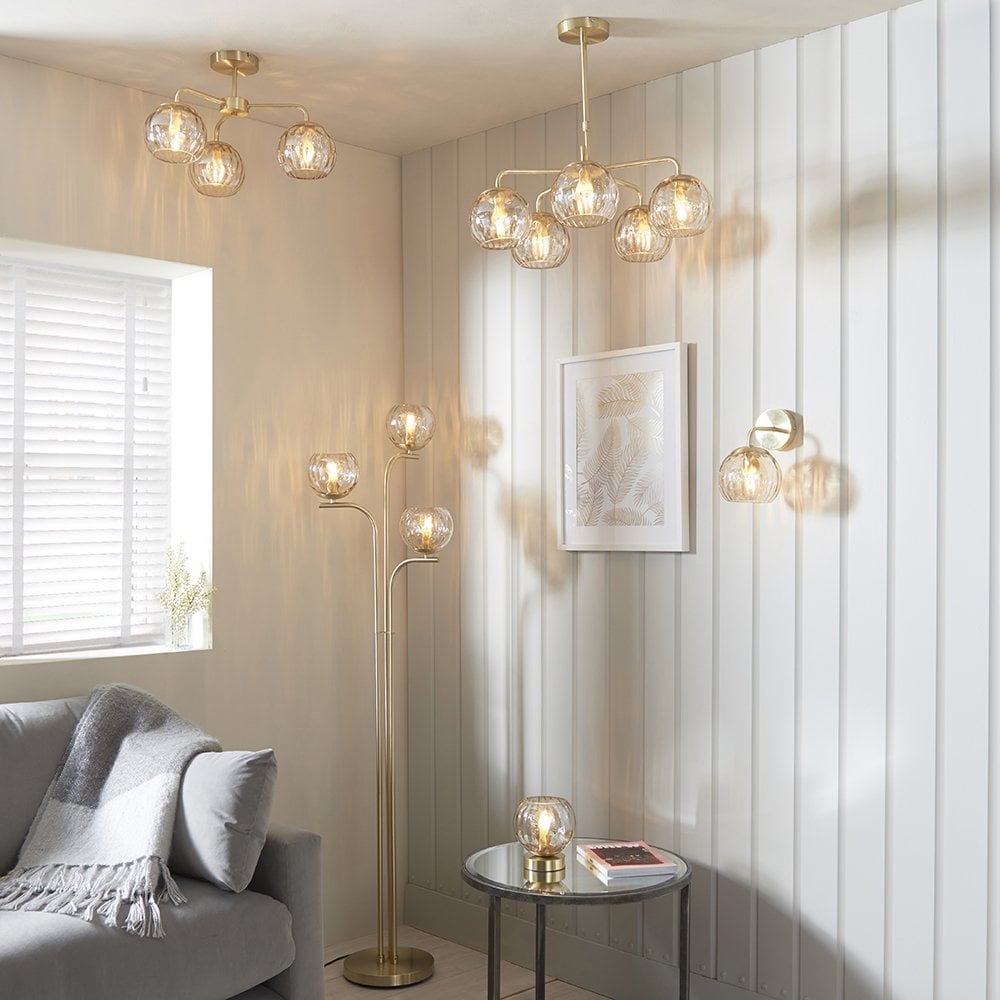 Dimple Table Lamp in Brushed Brass with Champagne Glass